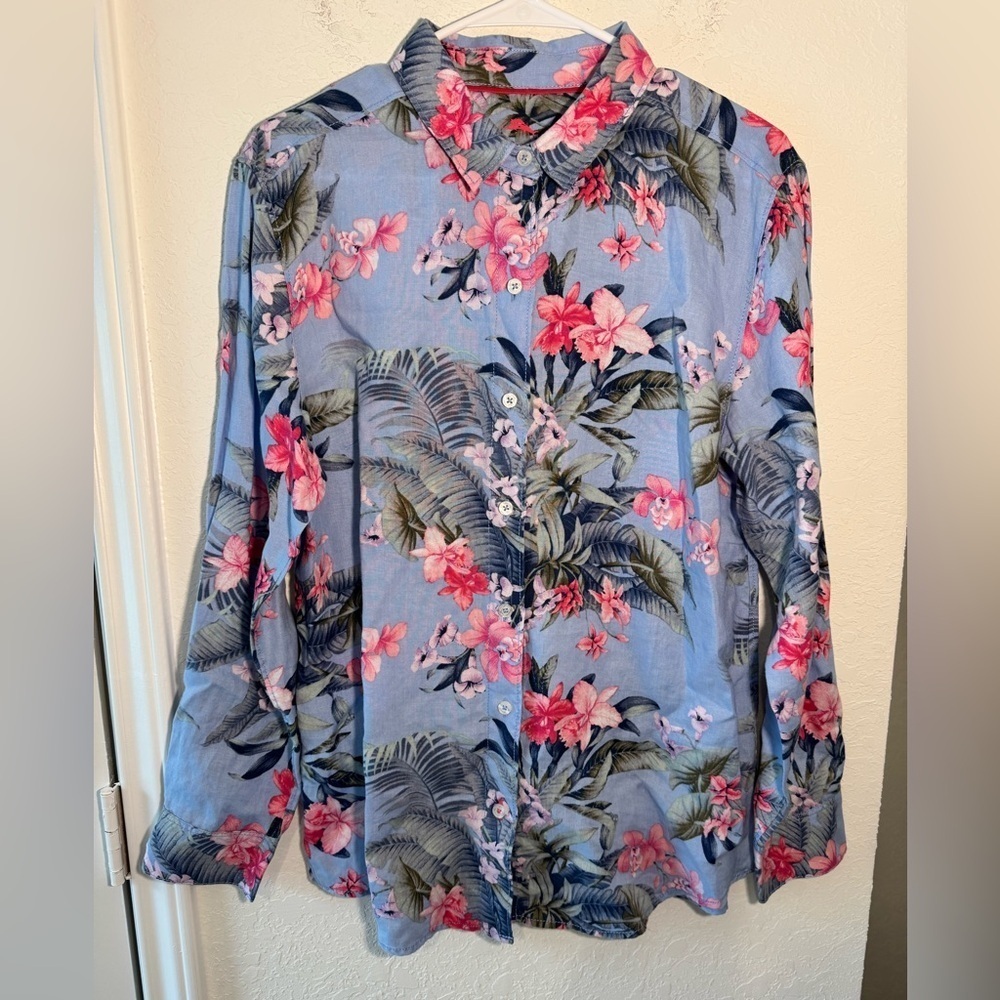 Tommy Bahama Madeira Blooms Linen Shirt Button Down Floral Top Womens Size Large